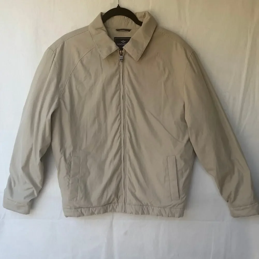 Dockers Men's Khaki Zip Fleece Lined Harrington Windbreaker Jacket Medium
